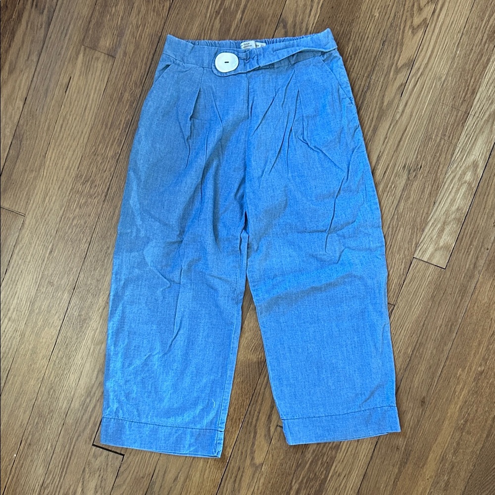 Zara Blue Kids Cropped Pleat Front Pants